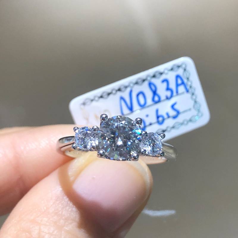 Three Stone Women's Ring S925 Silver Plated Platinum Customized Main Stone Moissanite Diamond 1.0ct/Secondary Stone High Carbon Diamond